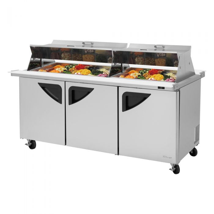 Turbo Air TST-72SD-30-N-DS, 3 Solid Doors Mega Top Unit, Dual Sided Refrigerated Sandwich Prep Table