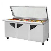 Turbo Air TST - 72SD - 30 - N - GL, 3 Solid Door Mega Top Unit w/ Glass Lid Refrigerated Sandwich Prep Table