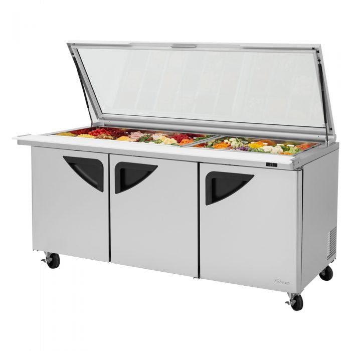 Turbo Air TST - 72SD - 30 - N - GL, 3 Solid Door Mega Top Unit w/ Glass Lid Refrigerated Sandwich Prep Table