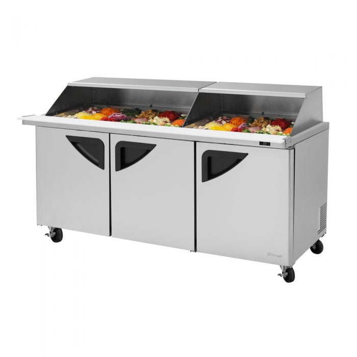 Turbo Air TST-72SD-30-N-SL, 3 Solid Doors Mega Top Refrigerated Unit w/ Removable Slide Back Lid