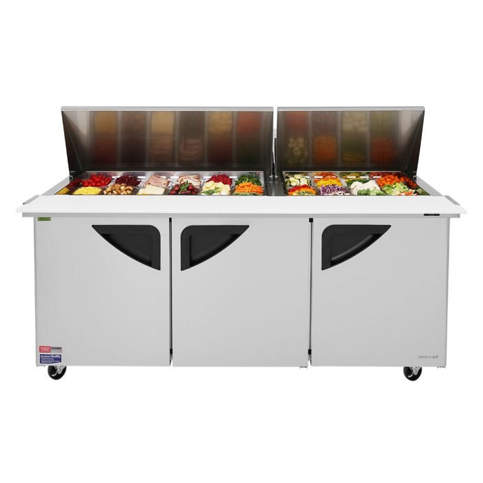 Turbo Air TST - 72SD - 30 - N, 3 Solid Doors Mega Top Unit Refrigerated Sandwich Prep Table