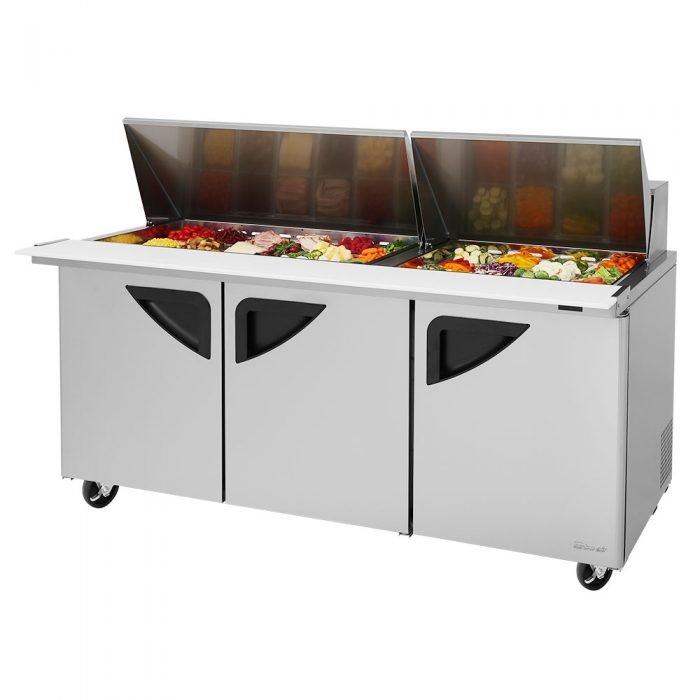 Turbo Air TST - 72SD - 30 - N, 3 Solid Doors Mega Top Unit Refrigerated Sandwich Prep Table