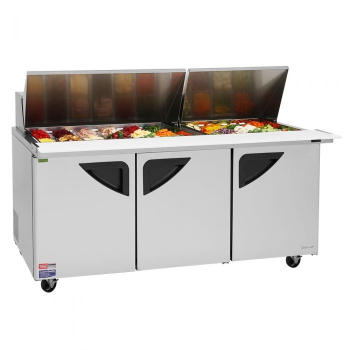 Turbo Air TST - 72SD - 30 - N, 3 Solid Doors Mega Top Unit Refrigerated Sandwich Prep Table