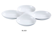 Yanco ML - 824 Four Divided Bowl, 5 Oz/Well, 13.5"‚ Length, 8.75"‚ Width, China, Super White, Pack of 12