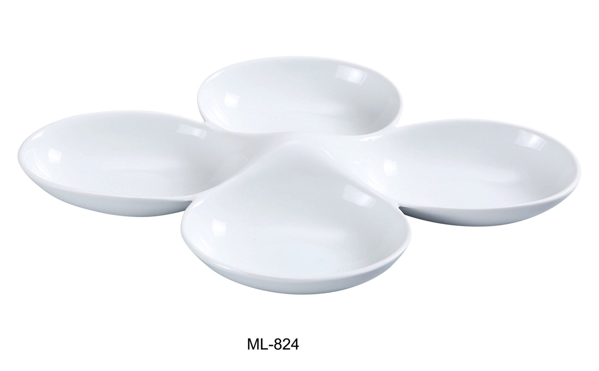 Yanco ML - 824 Four Divided Bowl, 5 Oz/Well, 13.5"‚ Length, 8.75"‚ Width, China, Super White, Pack of 12