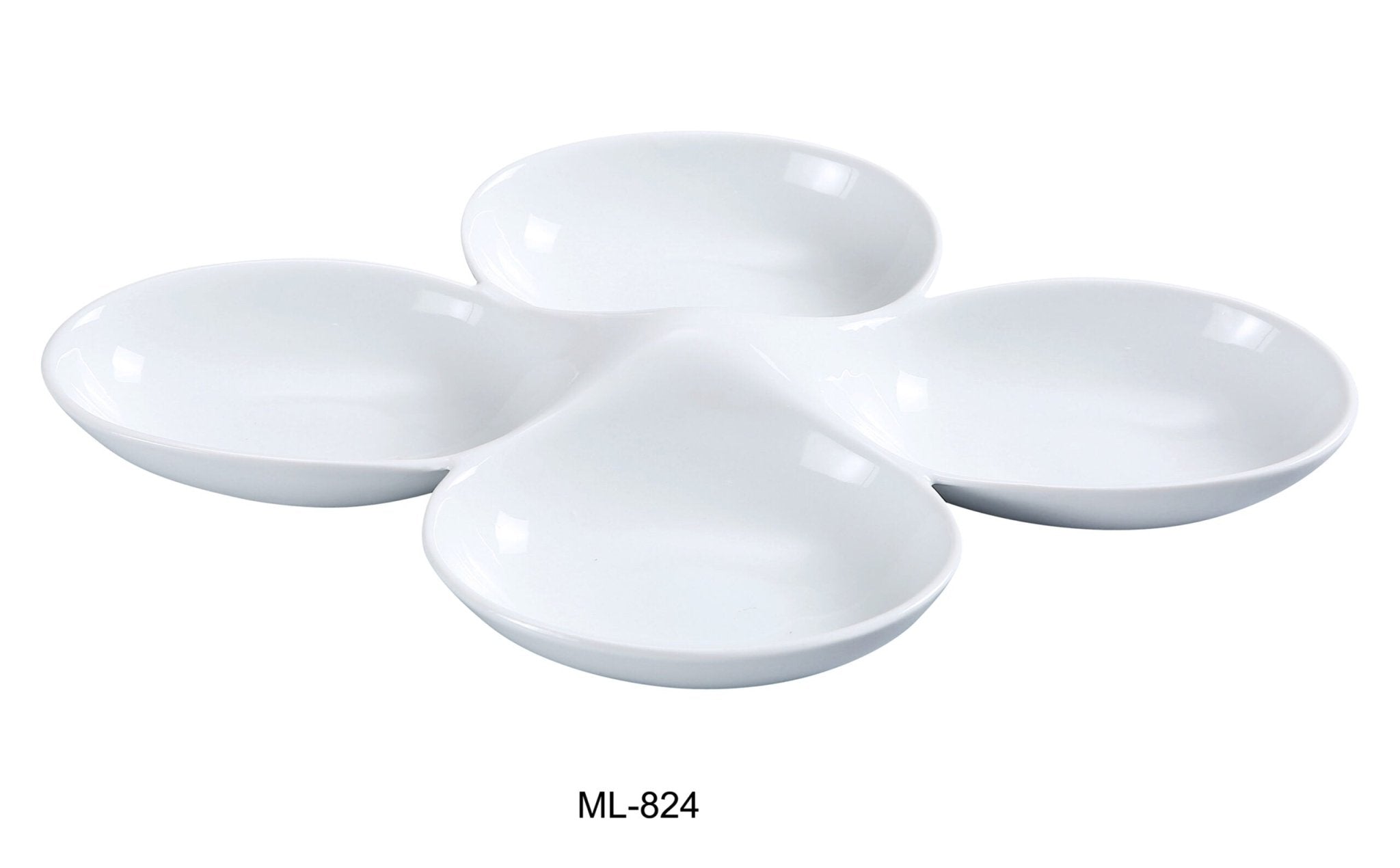 Yanco ML - 824 Four Divided Bowl, 5 Oz/Well, 13.5"‚ Length, 8.75"‚ Width, China, Super White, Pack of 12