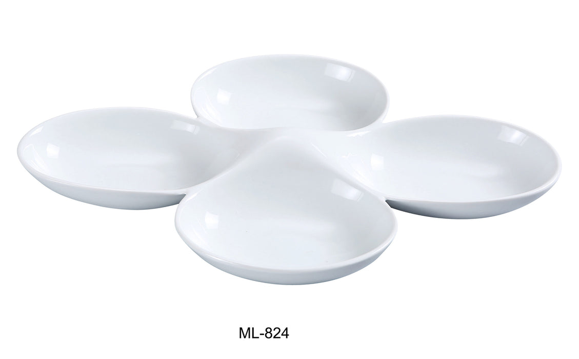 Yanco ML-824 Four Divided Bowl, 5 Oz/Well, 13.5″ Length, 8.75″ Width, China, Super White, Pack of 12
