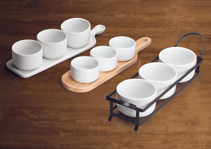 Winco WDP014 - 102 Trio set square bowls with stand, Bright White