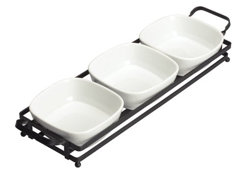 Winco WDP014 - 102 Trio set square bowls with stand, Bright White