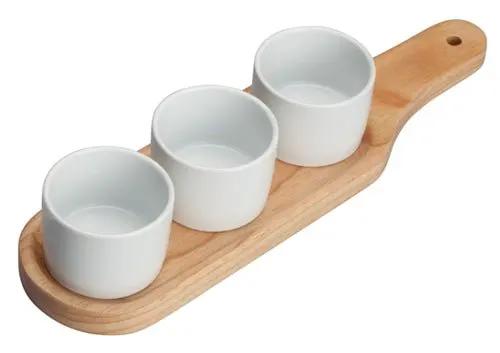 Winco WDP015 - 103 Trio Bowl Set with Wooden base, Bright White