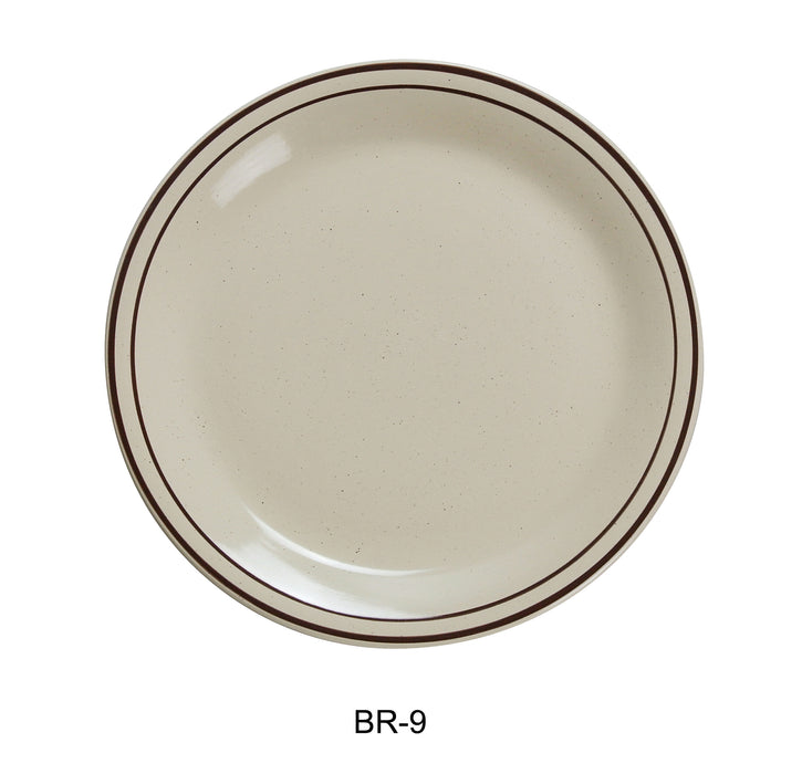 Yanco BR-9 Brown Speckled Plate, 9.5″ Diameter, China, American White Color, Pack of 24
