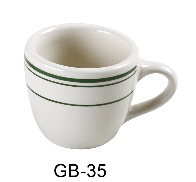 Yanco GB-35 Green Band Espresso Cup, 3.5 oz Capacity, 2.5″ Diameter, 2″ Height, China, American White Color, Pack of 36
