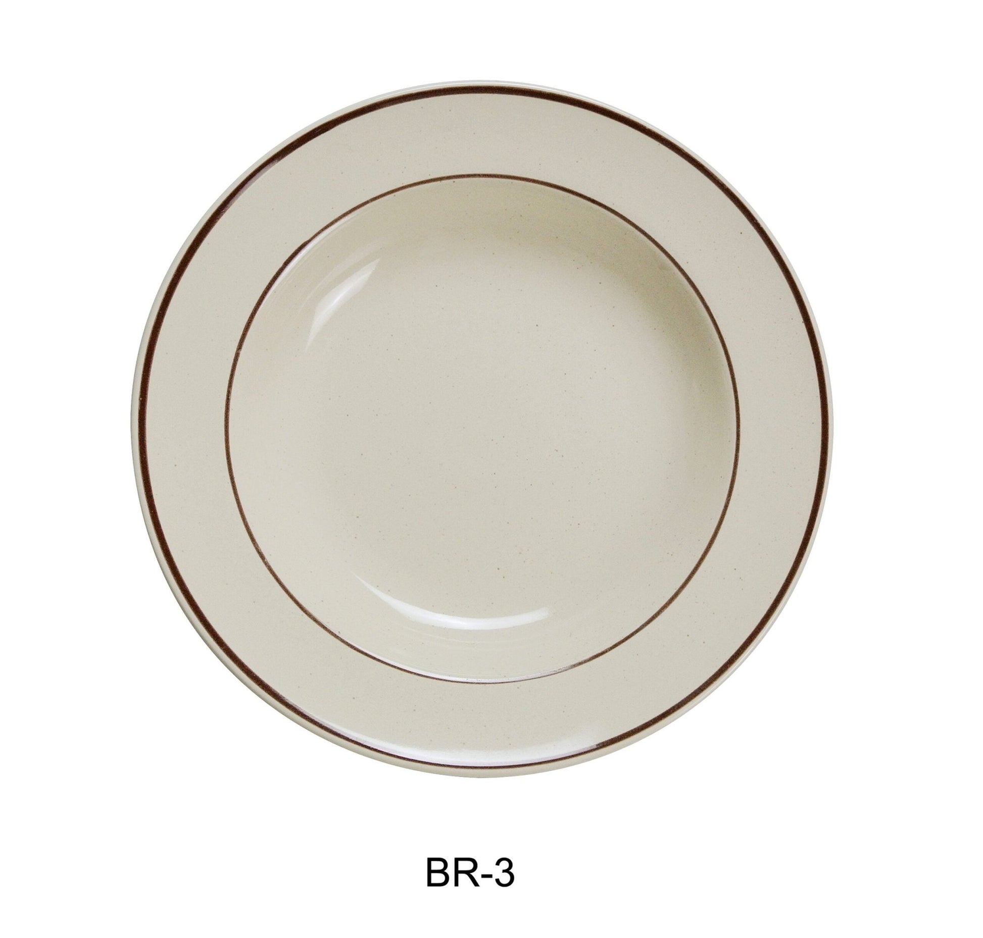 Yanco BR - 3 Brown Speckled Rim Soup Bowl, 10 oz Capacity, 9"‚ Diameter, China, American White Color, Pack of 24