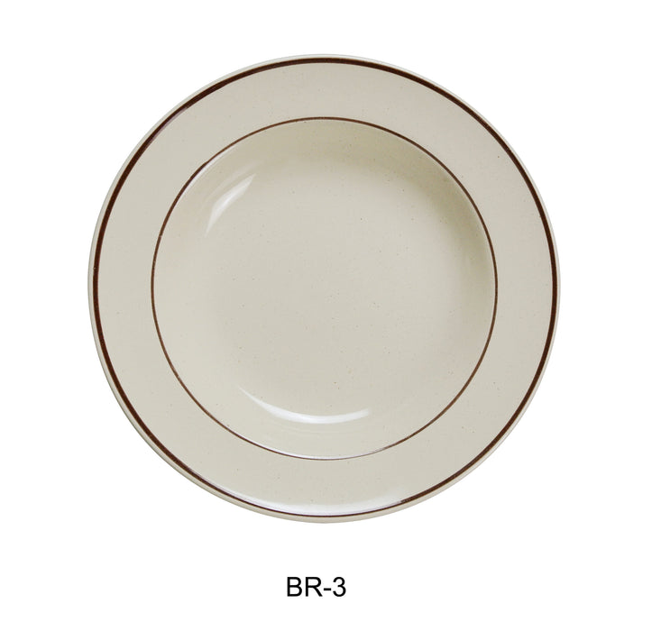 Yanco BR-3 Brown Speckled Rim Soup Bowl, 10 oz Capacity, 9″ Diameter, China, American White Color, Pack of 24